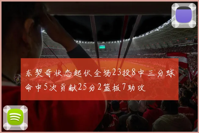 东契奇状态起伏全场23投8中三分球命中5次贡献25分2篮板7助攻